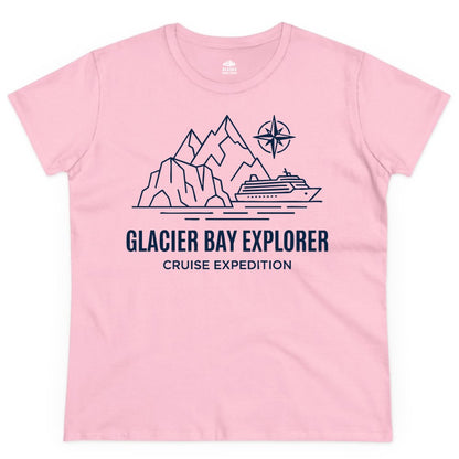 Glacier Bay cruise shirt - Alaska cruise apparel with mountains (Ladies Tee) in Light Pink - Glacier Bay Alaska Cruise Shirt - Mountains Compass Adventure Line Art