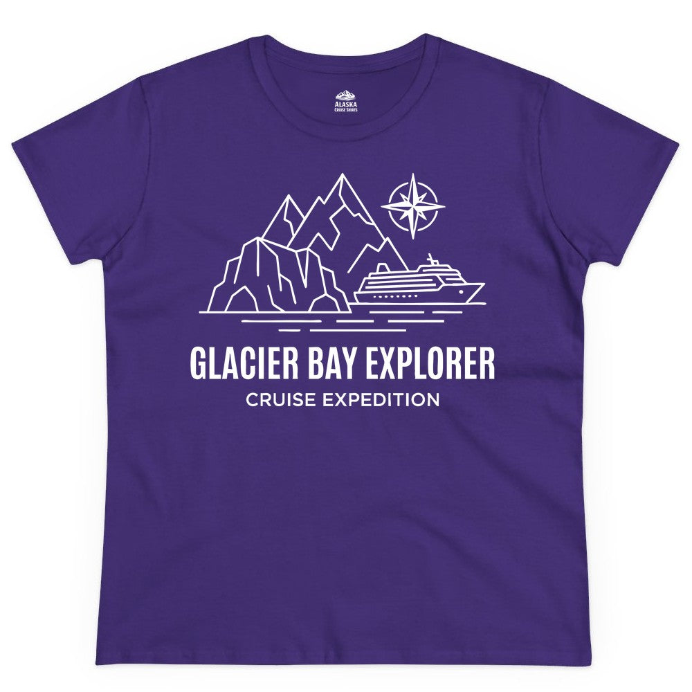 Glacier Bay cruise shirt - Alaska cruise apparel with mountains (Ladies Tee) in Purple - Glacier Bay Alaska Cruise Shirt - Mountains Compass Adventure Line Art