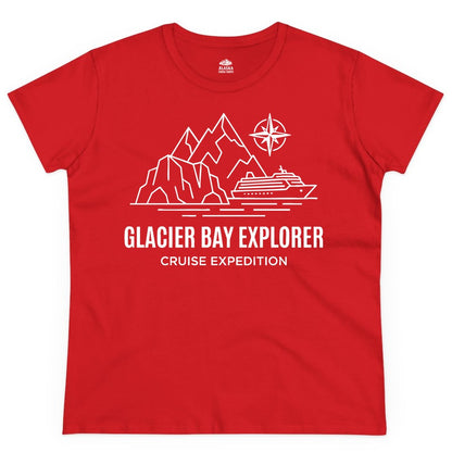 Glacier Bay cruise shirt - Alaska cruise apparel with mountains (Ladies Tee) in Red - Glacier Bay Alaska Cruise Shirt - Mountains Compass Adventure Line Art