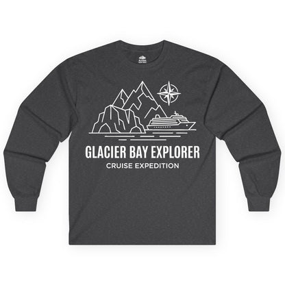 Glacier Bay cruise shirt - Alaska cruise apparel with mountains (Long Sleeve) in Dark Heather - Glacier Bay Alaska Cruise Shirt - Mountains Compass Adventure Line Art