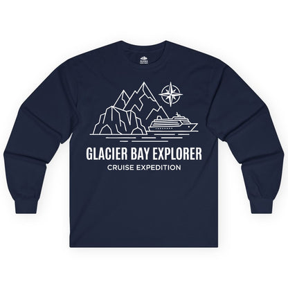 Glacier Bay cruise shirt - Alaska cruise apparel with mountains (Long Sleeve) in Navy - Glacier Bay Alaska Cruise Shirt - Mountains Compass Adventure Line Art