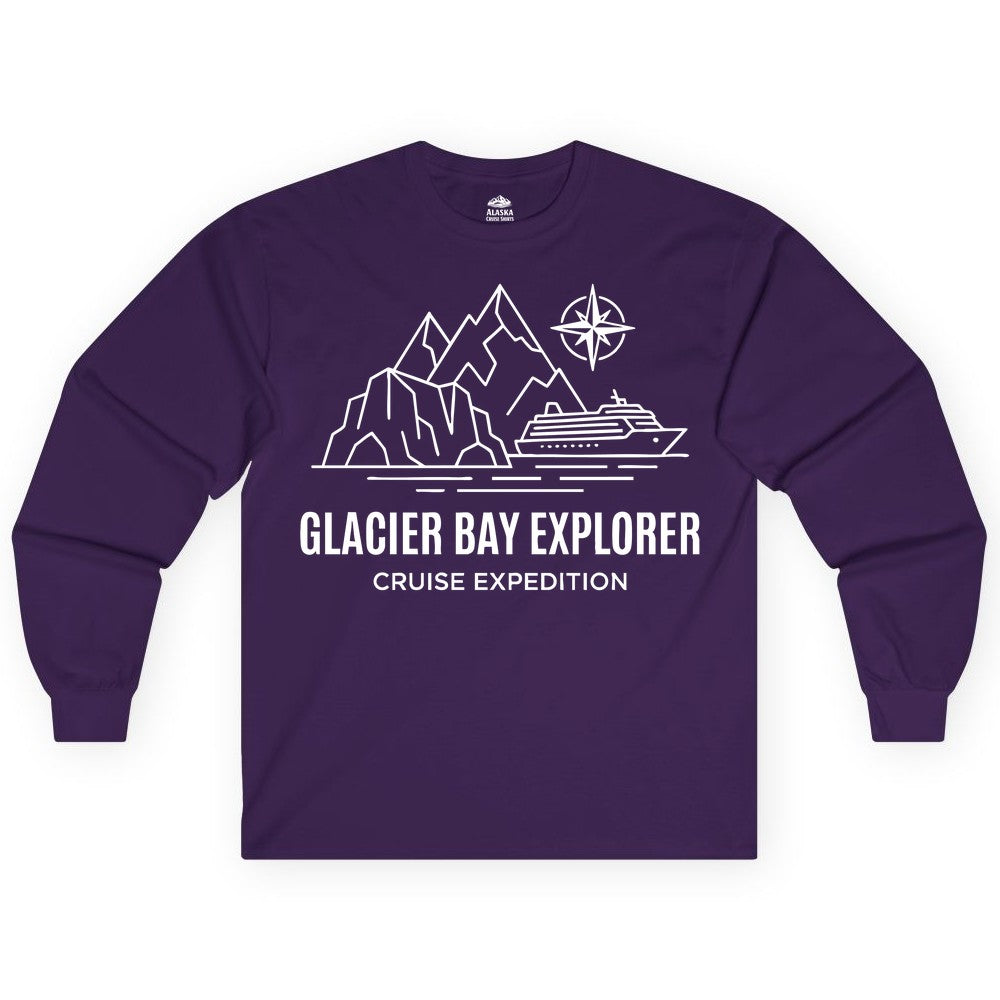 Glacier Bay cruise shirt - Alaska cruise apparel with mountains (Long Sleeve) in Purple - Glacier Bay Alaska Cruise Shirt - Mountains Compass Adventure Line Art