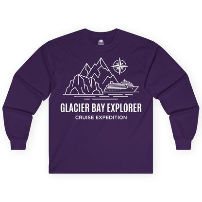 Glacier Bay cruise shirt - Alaska cruise apparel with mountains (Long Sleeve) in Purple - Glacier Bay Alaska Cruise Shirt - Mountains Compass Adventure Line Art