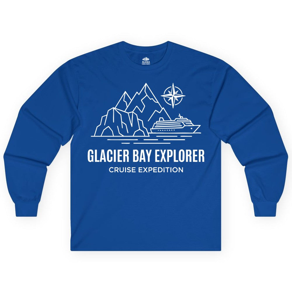 Glacier Bay cruise shirt - Alaska cruise apparel with mountains (Long Sleeve) in Royal - Glacier Bay Alaska Cruise Shirt - Mountains Compass Adventure Line Art
