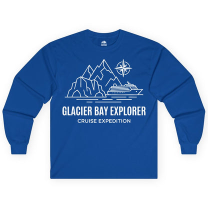 Glacier Bay cruise shirt - Alaska cruise apparel with mountains (Long Sleeve) in Royal - Glacier Bay Alaska Cruise Shirt - Mountains Compass Adventure Line Art