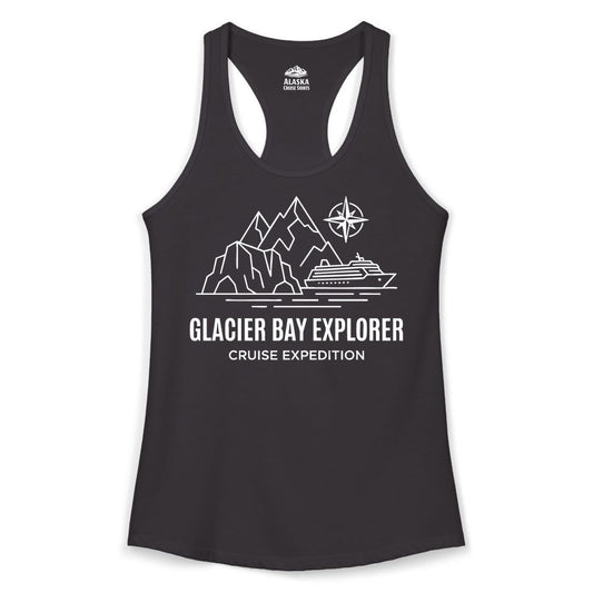 Glacier Bay cruise shirt - Alaska cruise apparel with mountains (Ladies Tank) in Black - Glacier Bay Alaska Cruise Shirt - Mountains Compass Adventure Line Art