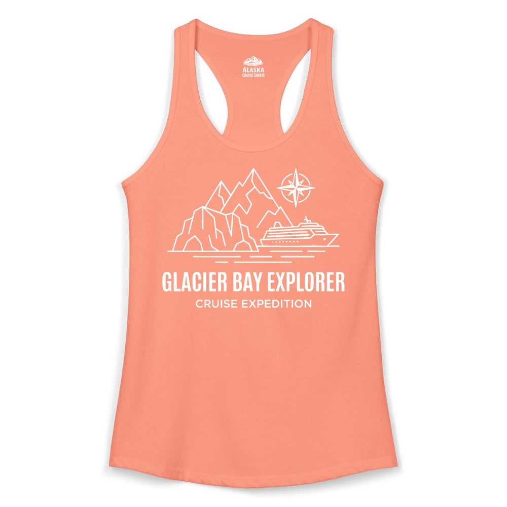 Glacier Bay cruise shirt - Alaska cruise apparel with mountains (Ladies Tank) in Solid Light Orange - Glacier Bay Alaska Cruise Shirt - Mountains Compass Adventure Line Art
