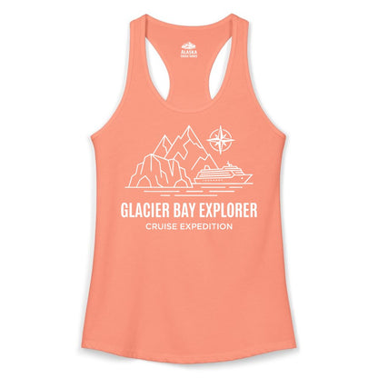 Glacier Bay cruise shirt - Alaska cruise apparel with mountains (Ladies Tank) in Solid Light Orange - Glacier Bay Alaska Cruise Shirt - Mountains Compass Adventure Line Art
