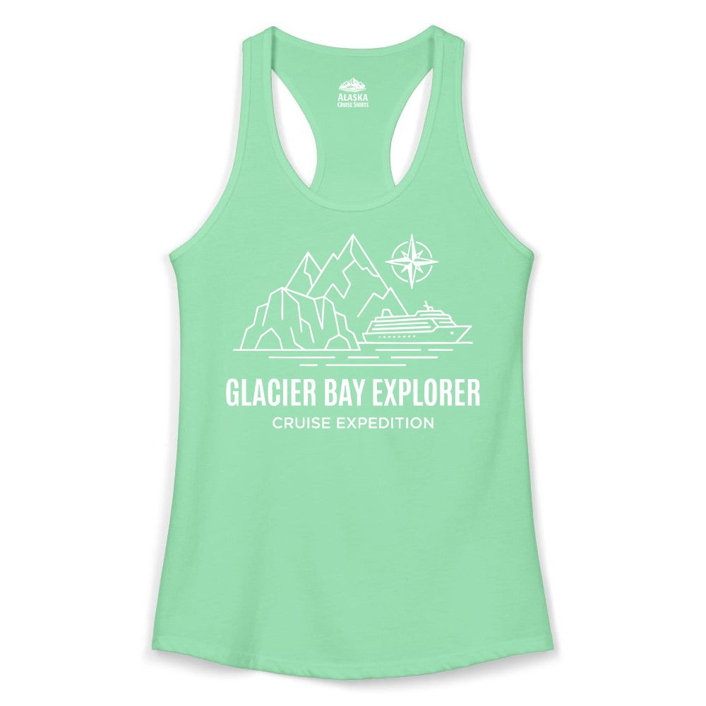Glacier Bay cruise shirt - Alaska cruise apparel with mountains (Ladies Tank) in Solid Mint - Glacier Bay Alaska Cruise Shirt - Mountains Compass Adventure Line Art
