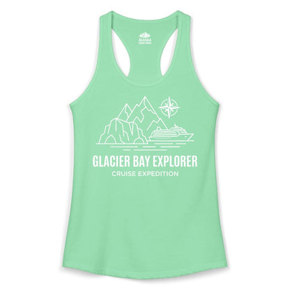 Glacier Bay cruise shirt - Alaska cruise apparel with mountains (Ladies Tank) in Solid Mint - Glacier Bay Alaska Cruise Shirt - Mountains Compass Adventure Line Art