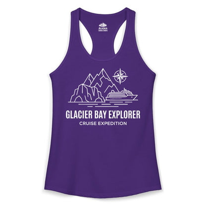 Glacier Bay cruise shirt - Alaska cruise apparel with mountains (Ladies Tank) in Solid Purple Rush - Glacier Bay Alaska Cruise Shirt - Mountains Compass Adventure Line Art