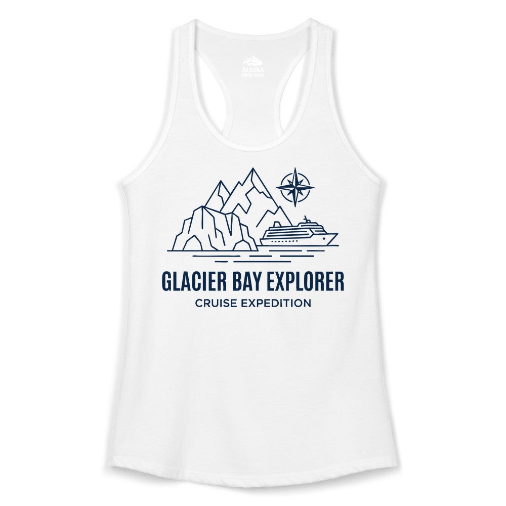Glacier Bay cruise shirt - Alaska cruise apparel with mountains (Ladies Tank) in White - Glacier Bay Alaska Cruise Shirt - Mountains Compass Adventure Line Art