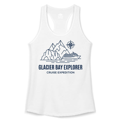 Glacier Bay cruise shirt - Alaska cruise apparel with mountains (Ladies Tank) in White - Glacier Bay Alaska Cruise Shirt - Mountains Compass Adventure Line Art