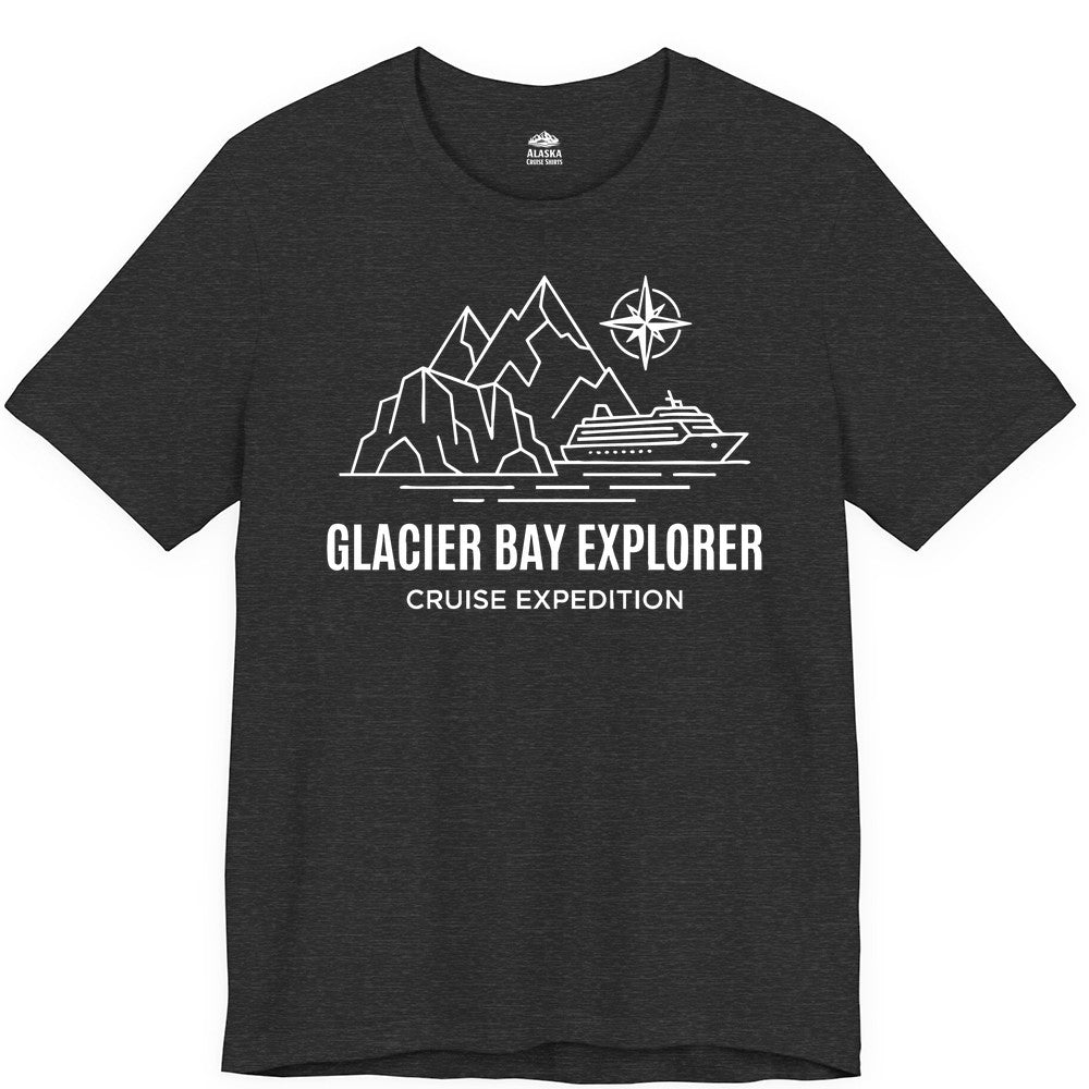 Glacier Bay cruise shirt - Alaska cruise apparel with mountains (Premium Tee) in Dark Grey Heather - Glacier Bay Alaska Cruise Shirt - Mountains Compass Adventure Line Art