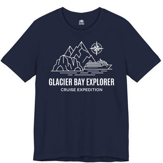 Glacier Bay cruise shirt - Alaska cruise apparel with mountains (Premium Tee) in Navy - Glacier Bay Alaska Cruise Shirt - Mountains Compass Adventure Line Art