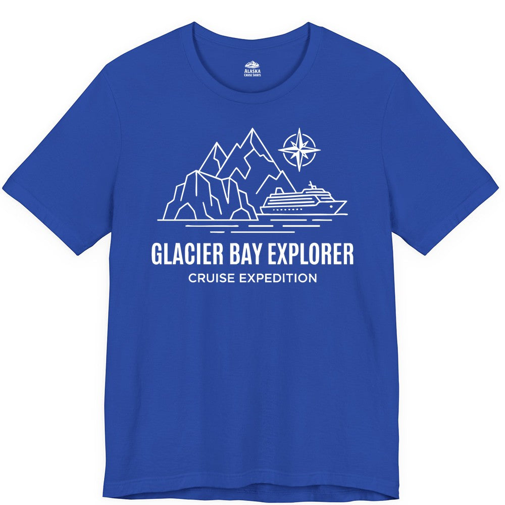 Glacier Bay cruise shirt - Alaska cruise apparel with mountains (Premium Tee) in True Royal - Glacier Bay Alaska Cruise Shirt - Mountains Compass Adventure Line Art