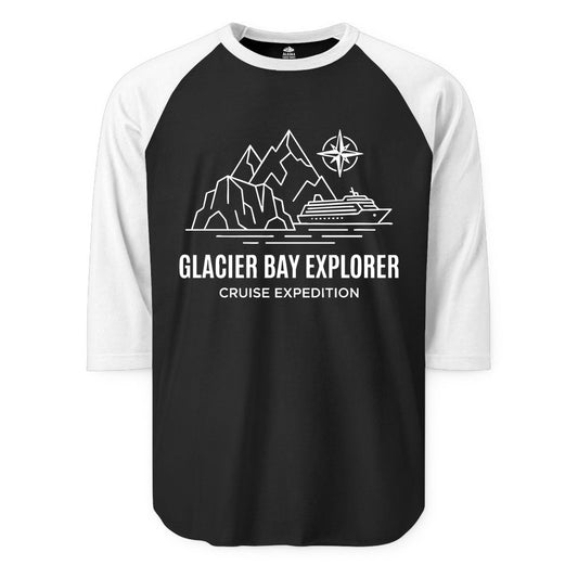 Glacier Bay cruise shirt - Alaska cruise apparel with mountains (Raglan) in BlackWhite - Glacier Bay Alaska Cruise Shirt - Mountains Compass Adventure Line Art