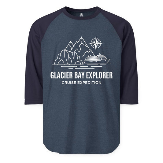 Glacier Bay cruise shirt - Alaska cruise apparel with mountains (Raglan) in Heather DenimNavy - Glacier Bay Alaska Cruise Shirt - Mountains Compass Adventure Line Art
