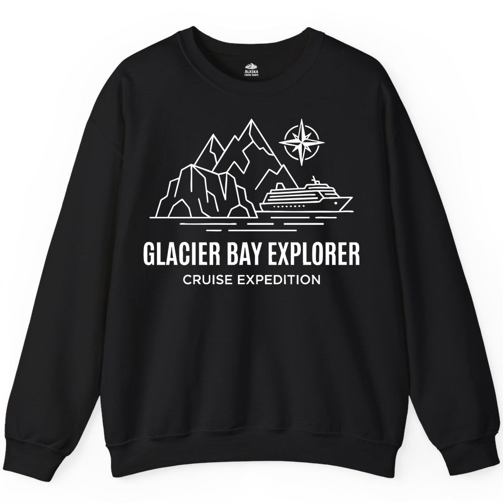 Glacier Bay cruise shirt - Alaska cruise apparel with mountains (Sweatshirt) in Black - Glacier Bay Alaska Cruise Shirt - Mountains Compass Adventure Line Art