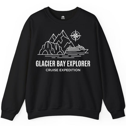 Glacier Bay cruise shirt - Alaska cruise apparel with mountains (Sweatshirt) in Black - Glacier Bay Alaska Cruise Shirt - Mountains Compass Adventure Line Art