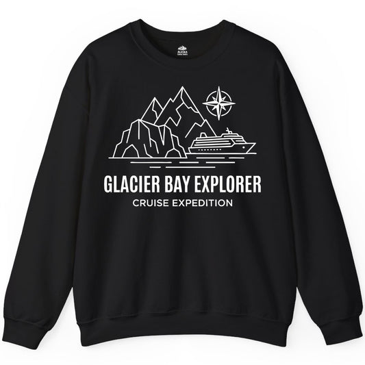 Glacier Bay cruise shirt - Alaska cruise apparel with mountains (Sweatshirt) in Black - Glacier Bay Alaska Cruise Shirt - Mountains Compass Adventure Line Art