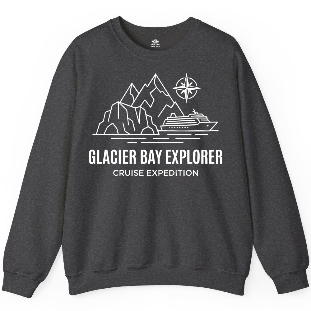 Glacier Bay cruise shirt - Alaska cruise apparel with mountains (Sweatshirt) in Dark Heather - Glacier Bay Alaska Cruise Shirt - Mountains Compass Adventure Line Art