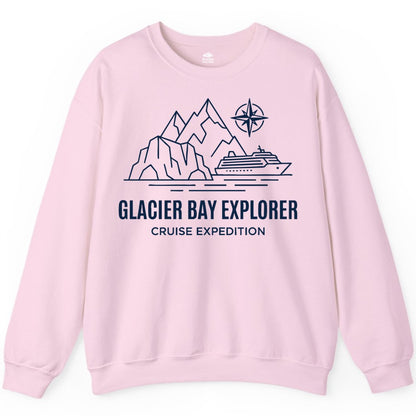 Glacier Bay cruise shirt - Alaska cruise apparel with mountains (Sweatshirt) in Light Pink - Glacier Bay Alaska Cruise Shirt - Mountains Compass Adventure Line Art
