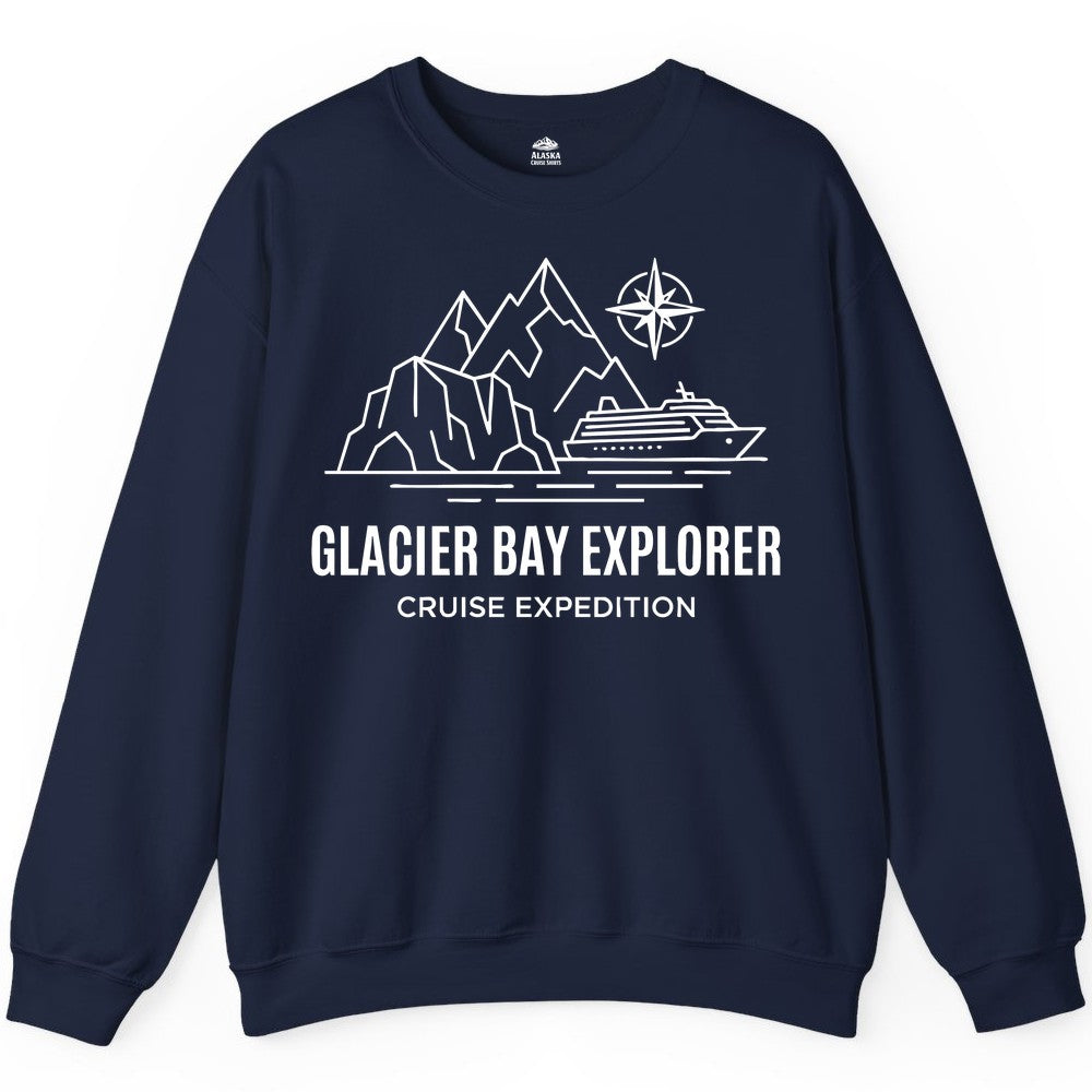 Glacier Bay cruise shirt - Alaska cruise apparel with mountains (Sweatshirt) in Navy - Glacier Bay Alaska Cruise Shirt - Mountains Compass Adventure Line Art