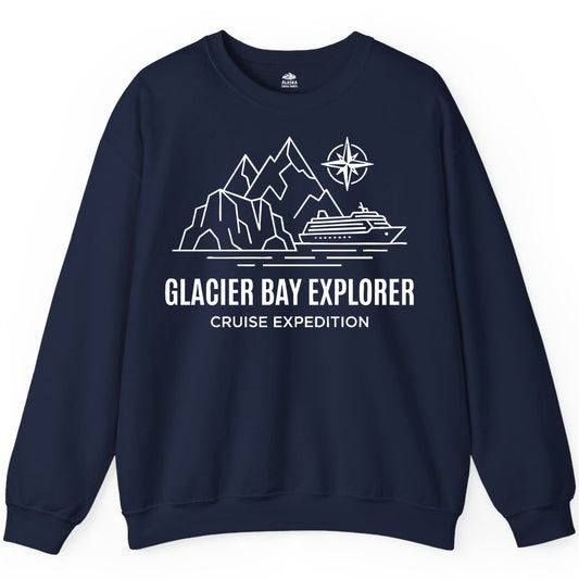 Glacier Bay cruise shirt - Alaska cruise apparel with mountains (Sweatshirt) in Navy - Glacier Bay Alaska Cruise Shirt - Mountains Compass Adventure Line Art