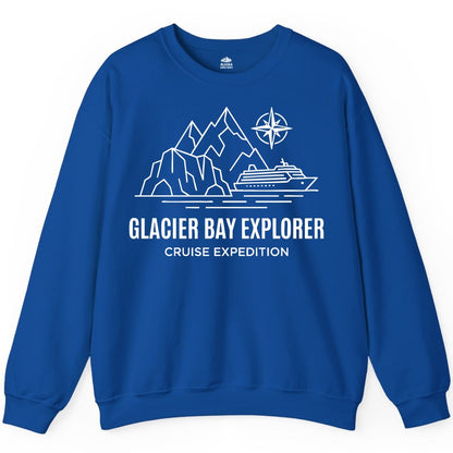 Glacier Bay cruise shirt - Alaska cruise apparel with mountains (Sweatshirt) in Royal - Glacier Bay Alaska Cruise Shirt - Mountains Compass Adventure Line Art