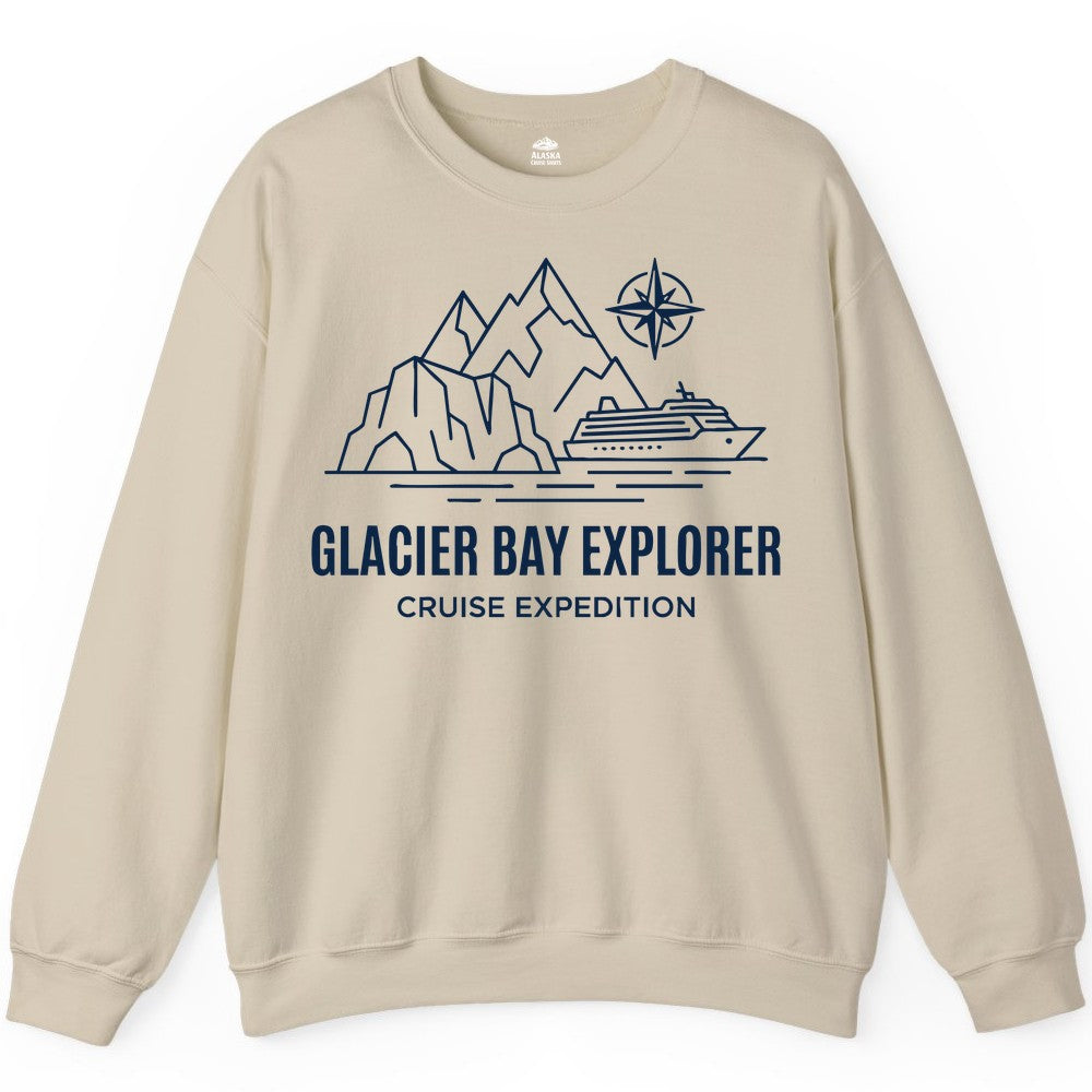 Glacier Bay cruise shirt - Alaska cruise apparel with mountains (Sweatshirt) in Sand - Glacier Bay Alaska Cruise Shirt - Mountains Compass Adventure Line Art