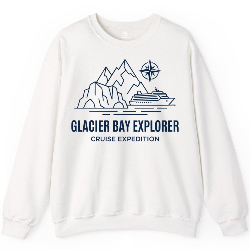 Glacier Bay cruise shirt - Alaska cruise apparel with mountains (Sweatshirt) in White - Glacier Bay Alaska Cruise Shirt - Mountains Compass Adventure Line Art