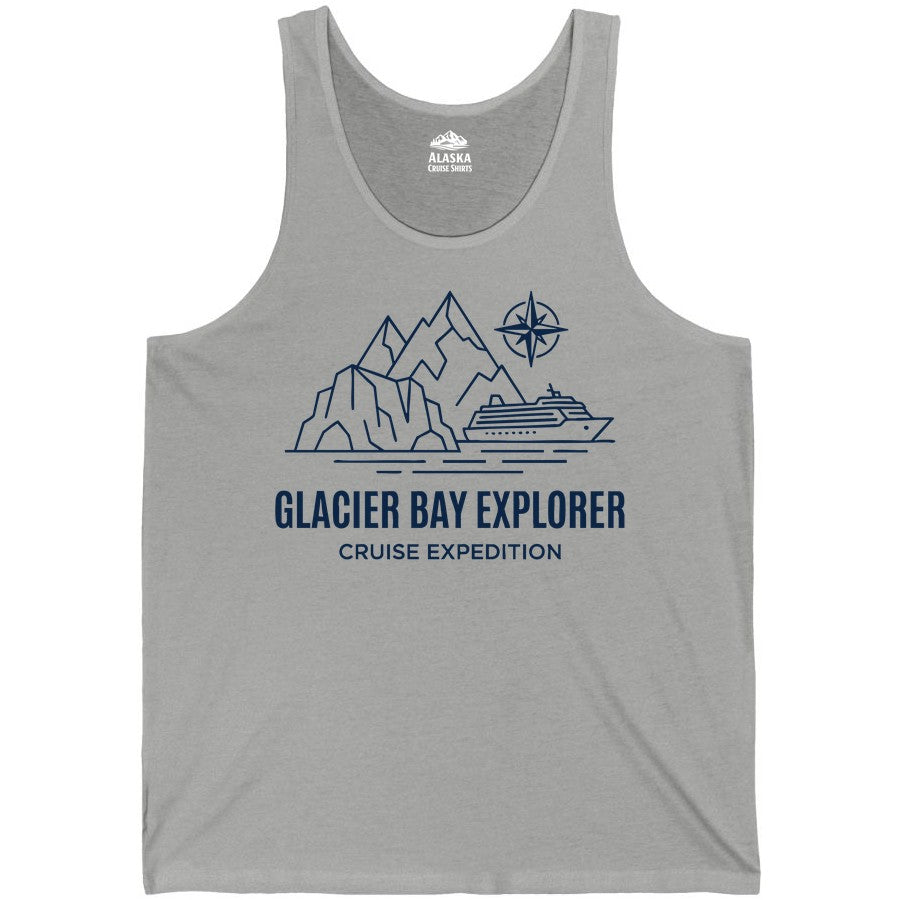Glacier Bay cruise shirt - Alaska cruise apparel with mountains (Tank Top) in Athletic Heather - Glacier Bay Alaska Cruise Shirt - Mountains Compass Adventure Line Art