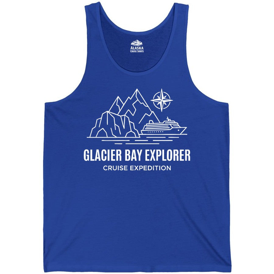 Glacier Bay cruise shirt - Alaska cruise apparel with mountains (Tank Top) in True Royal - Glacier Bay Alaska Cruise Shirt - Mountains Compass Adventure Line Art