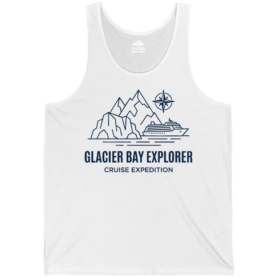 Glacier Bay cruise shirt - Alaska cruise apparel with mountains (Tank Top) in White - Glacier Bay Alaska Cruise Shirt - Mountains Compass Adventure Line Art