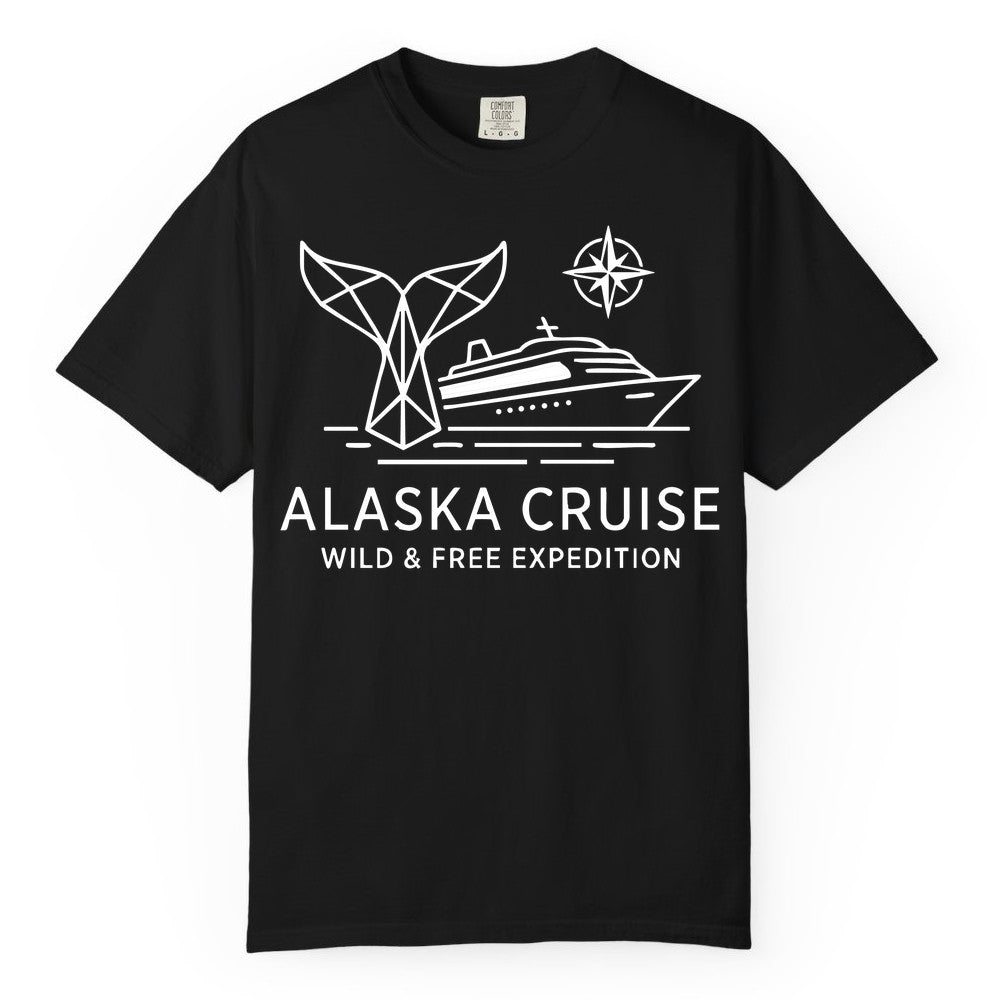 Alaska cruise shirt - Whale Tail Geometric Design Adventure Apparel (Comfort Color) in Black - Alaska Cruise Shirt - Geometric Whale Tail Compass Line Art Design