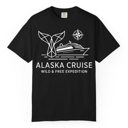 Alaska cruise shirt - Whale Tail Geometric Design Adventure Apparel (Comfort Color) in Black - Alaska Cruise Shirt - Geometric Whale Tail Compass Line Art Design
