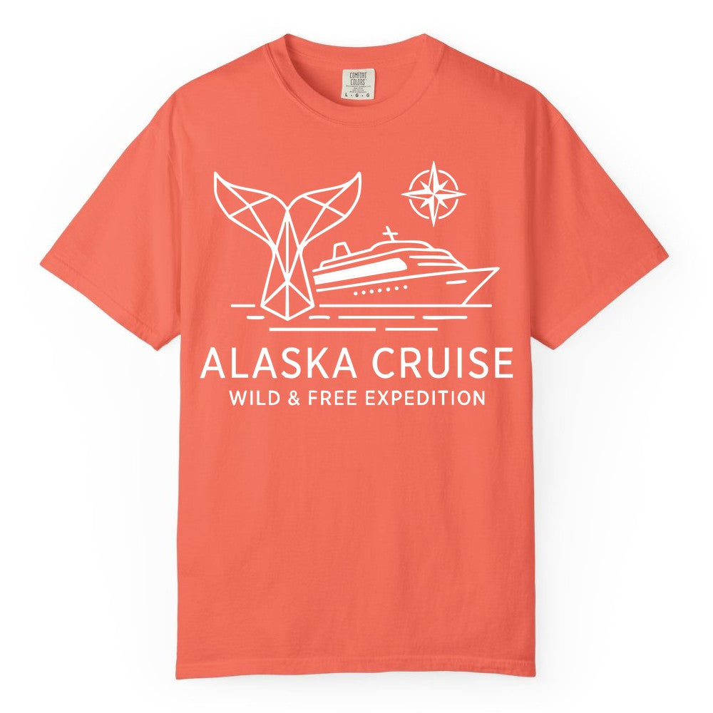 Alaska cruise shirt - Whale Tail Geometric Design Adventure Apparel (Comfort Color) in Bright Salmon - Alaska Cruise Shirt - Geometric Whale Tail Compass Line Art Design