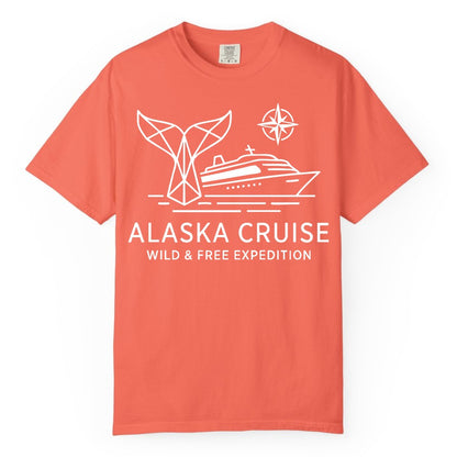 Alaska cruise shirt - Whale Tail Geometric Design Adventure Apparel (Comfort Color) in Bright Salmon - Alaska Cruise Shirt - Geometric Whale Tail Compass Line Art Design