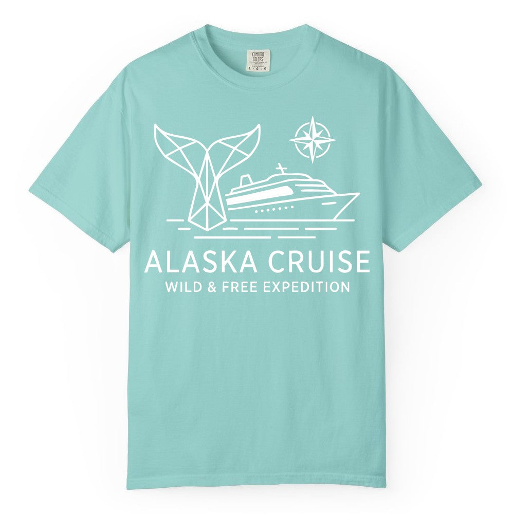 Alaska cruise shirt - Whale Tail Geometric Design Adventure Apparel (Comfort Color) in Chalky Mint - Alaska Cruise Shirt - Geometric Whale Tail Compass Line Art Design