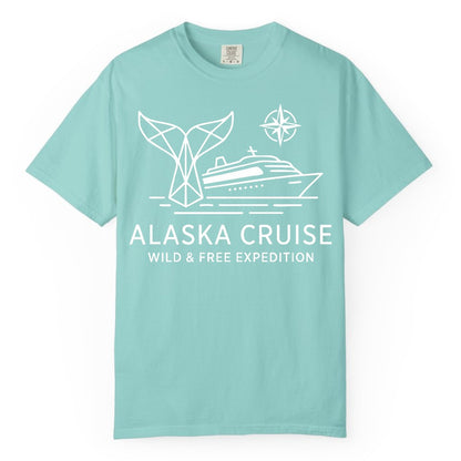 Alaska cruise shirt - Whale Tail Geometric Design Adventure Apparel (Comfort Color) in Chalky Mint - Alaska Cruise Shirt - Geometric Whale Tail Compass Line Art Design