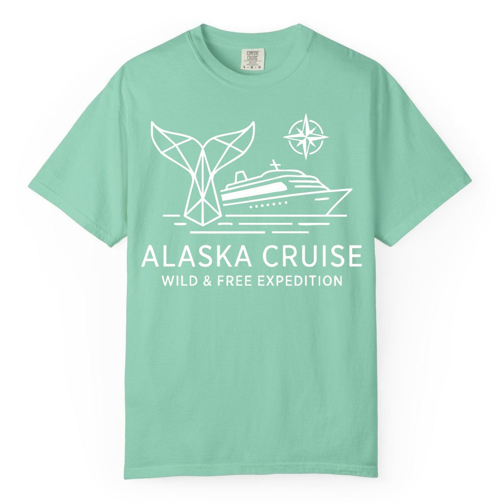 Alaska cruise shirt - Whale Tail Geometric Design Adventure Apparel (Comfort Color) in Island Reef - Alaska Cruise Shirt - Geometric Whale Tail Compass Line Art Design