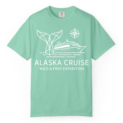 Alaska cruise shirt - Whale Tail Geometric Design Adventure Apparel (Comfort Color) in Island Reef - Alaska Cruise Shirt - Geometric Whale Tail Compass Line Art Design