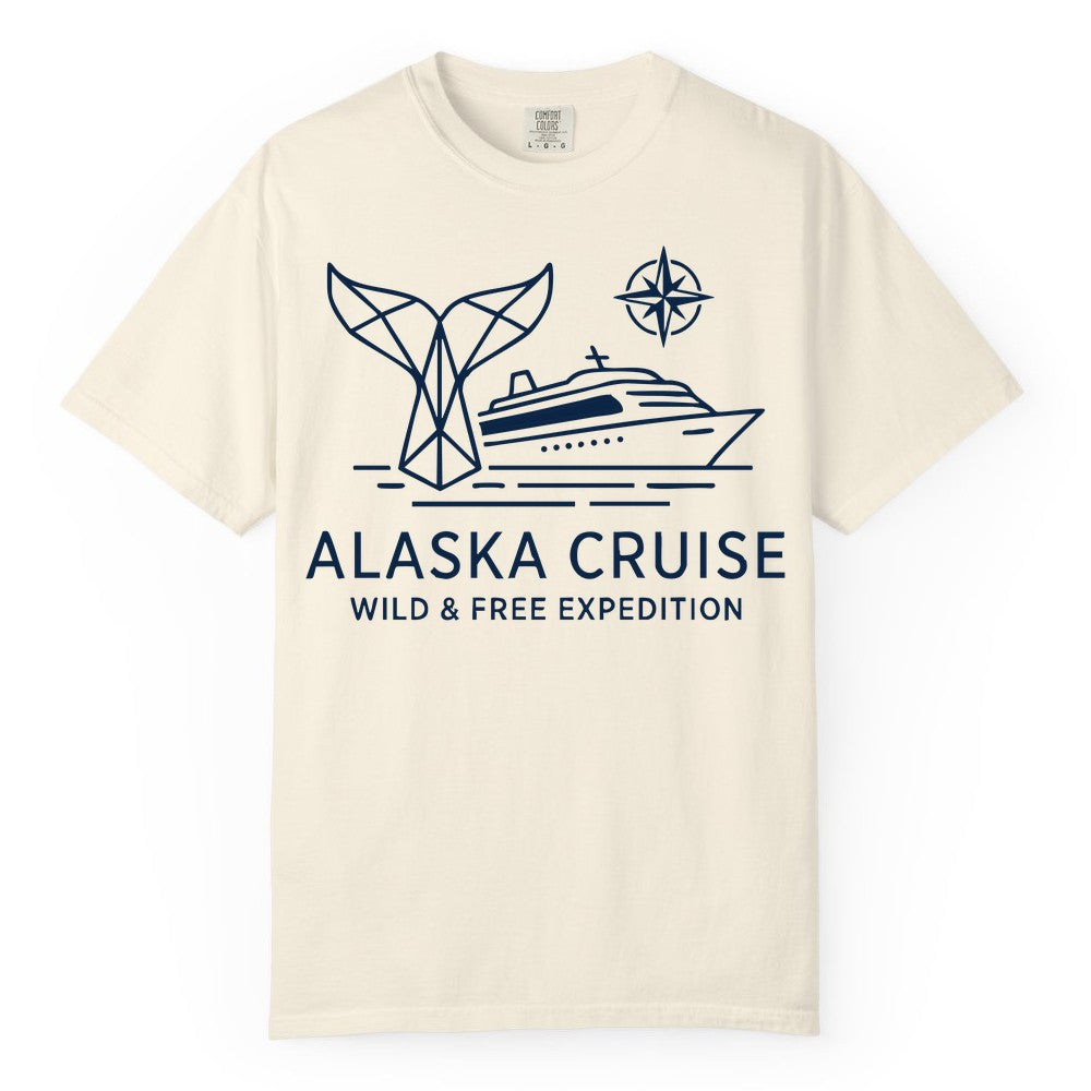 Alaska cruise shirt - Whale Tail Geometric Design Adventure Apparel (Comfort Color) in Ivory - Alaska Cruise Shirt - Geometric Whale Tail Compass Line Art Design