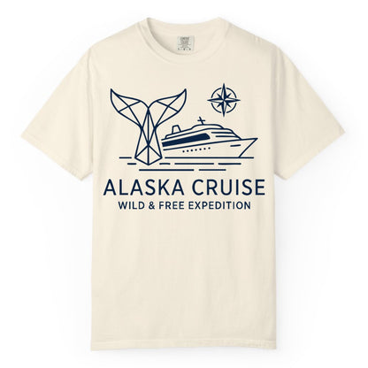 Alaska cruise shirt - Whale Tail Geometric Design Adventure Apparel (Comfort Color) in Ivory - Alaska Cruise Shirt - Geometric Whale Tail Compass Line Art Design