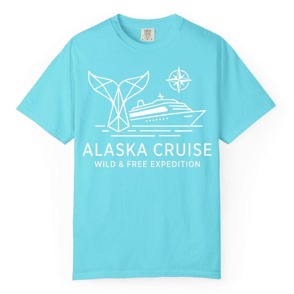 Alaska cruise shirt - Whale Tail Geometric Design Adventure Apparel (Comfort Color) in Lagoon Blue - Alaska Cruise Shirt - Geometric Whale Tail Compass Line Art Design