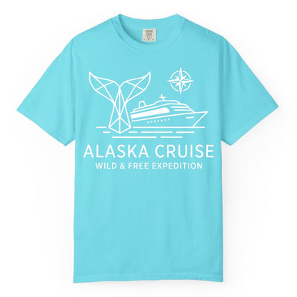 Alaska cruise shirt - Whale Tail Geometric Design Adventure Apparel (Comfort Color) in Lagoon Blue - Alaska Cruise Shirt - Geometric Whale Tail Compass Line Art Design