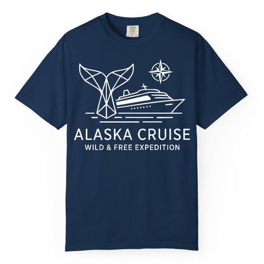 Alaska cruise shirt - Whale Tail Geometric Design Adventure Apparel (Comfort Color) in Navy - Alaska Cruise Shirt - Geometric Whale Tail Compass Line Art Design