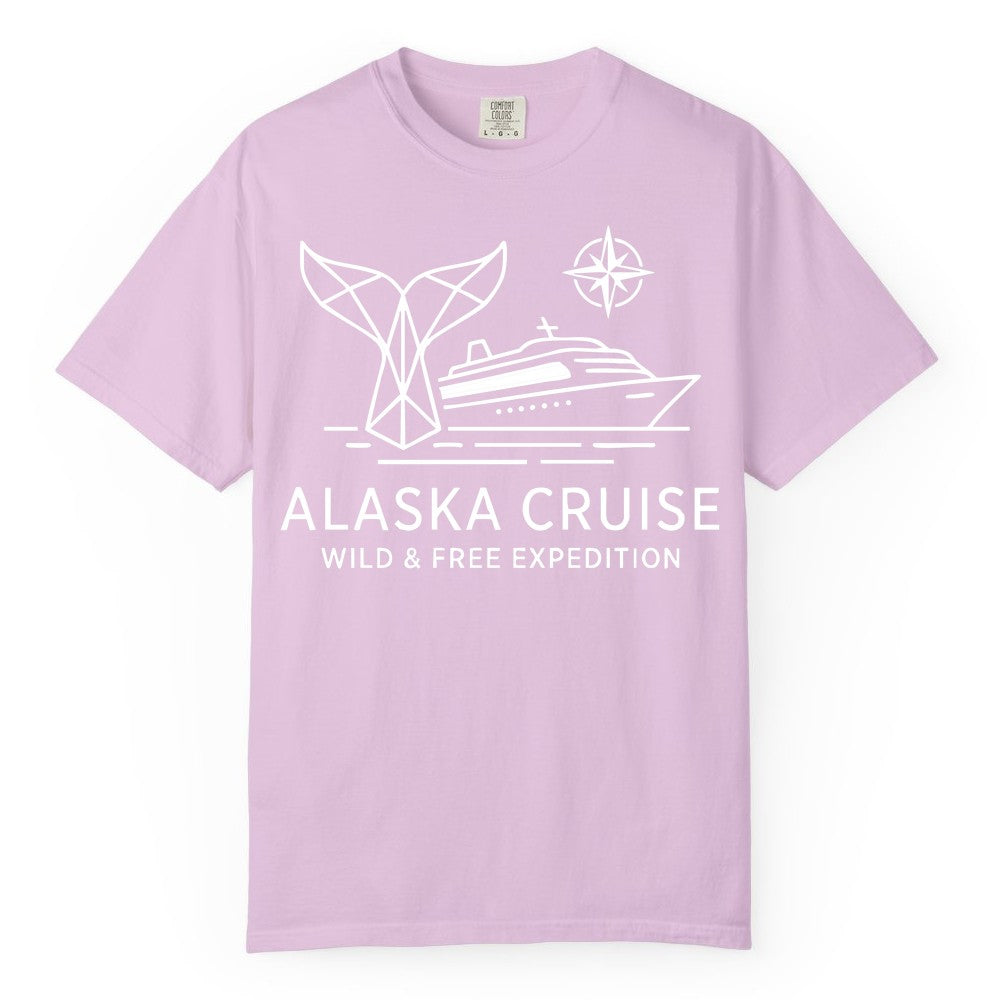 Alaska cruise shirt - Whale Tail Geometric Design Adventure Apparel (Comfort Color) in Orchid - Alaska Cruise Shirt - Geometric Whale Tail Compass Line Art Design