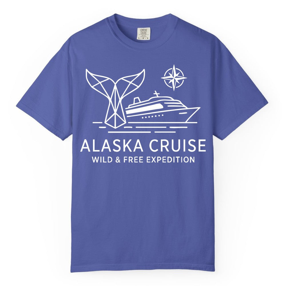 Alaska cruise shirt - Whale Tail Geometric Design Adventure Apparel (Comfort Color) in Periwinkle - Alaska Cruise Shirt - Geometric Whale Tail Compass Line Art Design